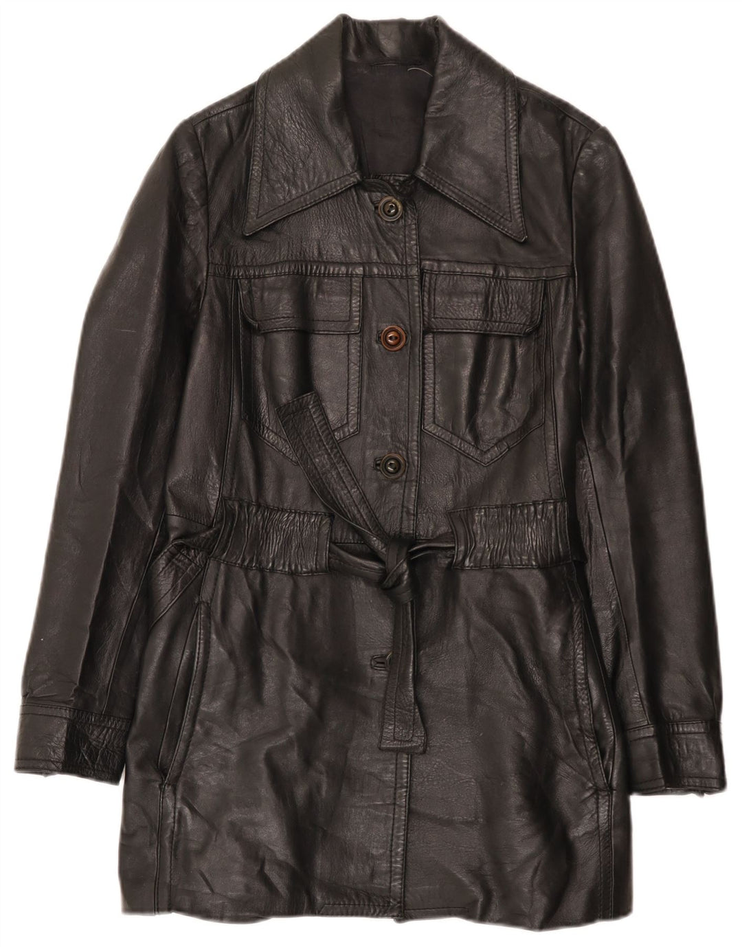 manteau en cuir femme vintage UK 10 Petit Noir
