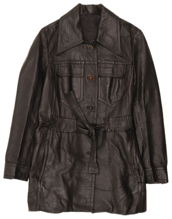 manteau en cuir femme vintage UK 10 Petit Noir