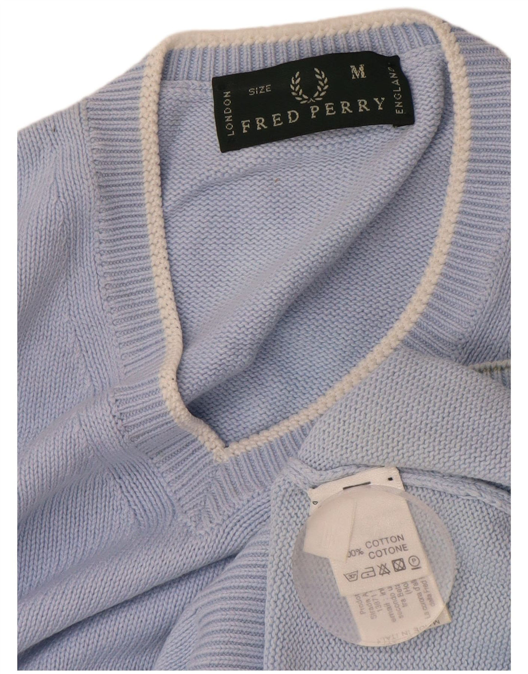 FRED PERRY Pull Col V Homme Bleu Moyen Coton