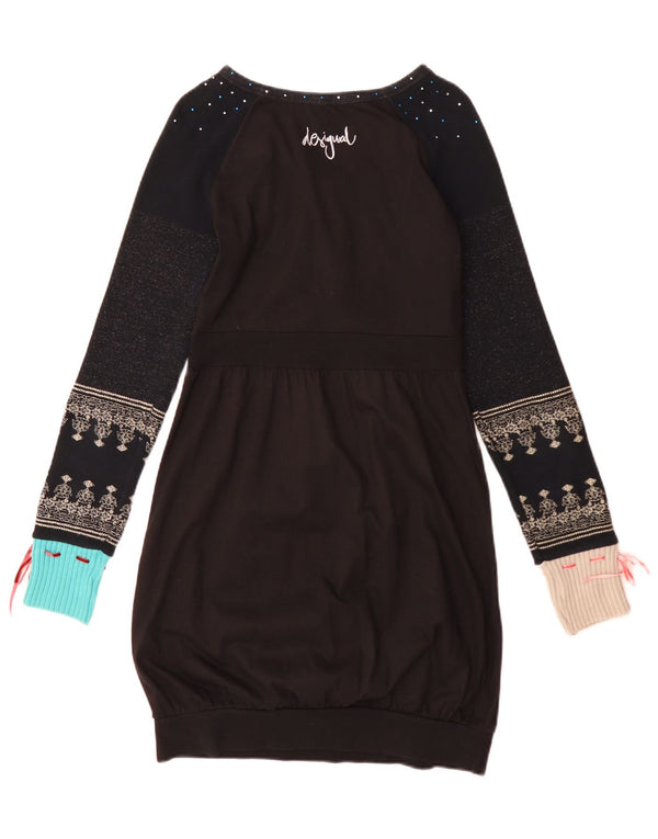 Desigual Robe bulle à manches longues pour femme UK 42 Medium Noir Géométrique