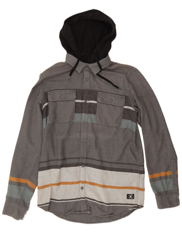 DC Chemise en flanelle à capuche Lumberjack pour homme Grand coton rayé gris