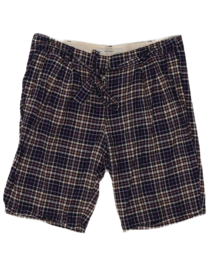 Zara Short Chino Homme Large W30 Bleu Marine à Carreaux Coton