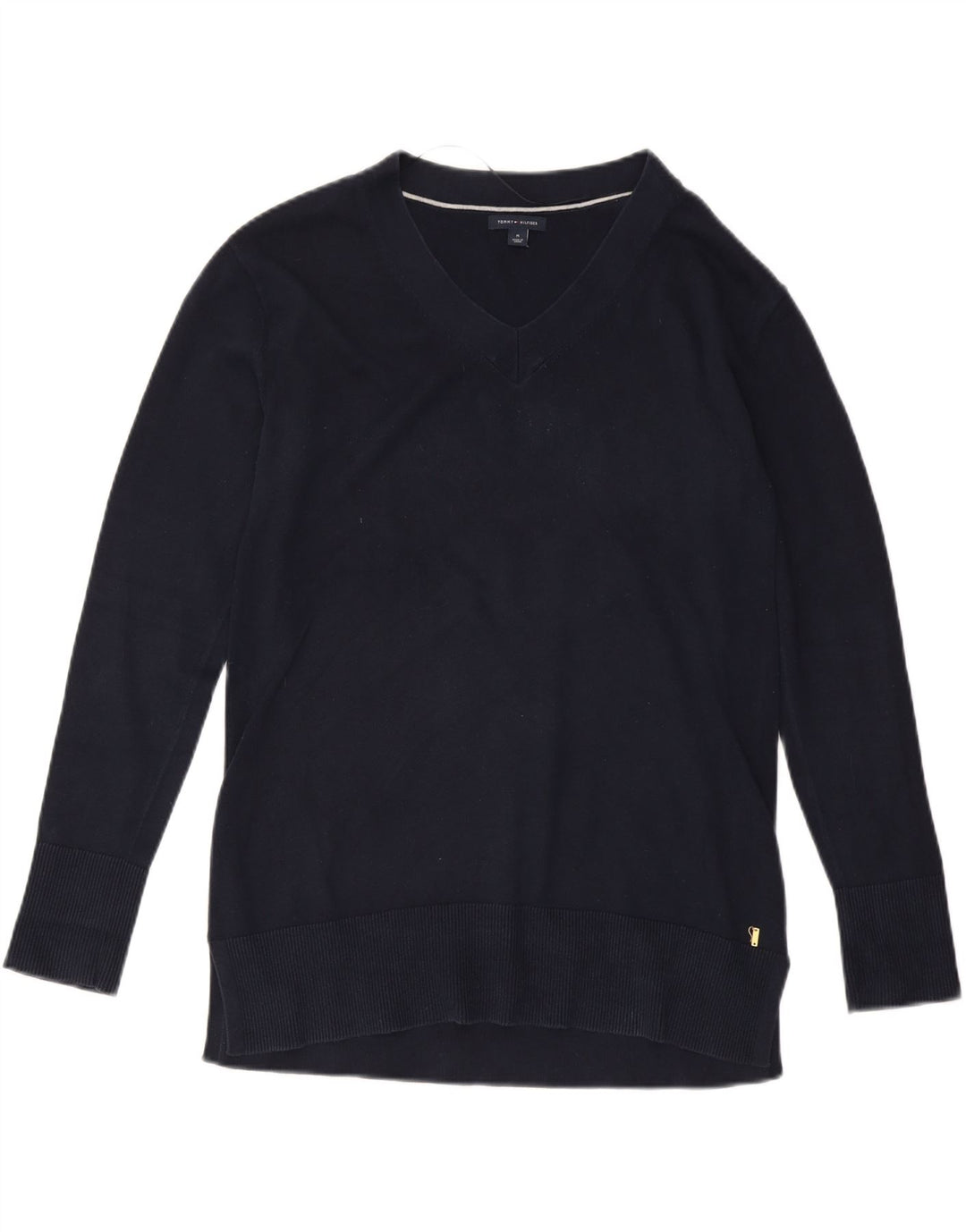 TOMMY HILFIGER Pull col en V pour femme UK 14 Bleu marine moyen Coton