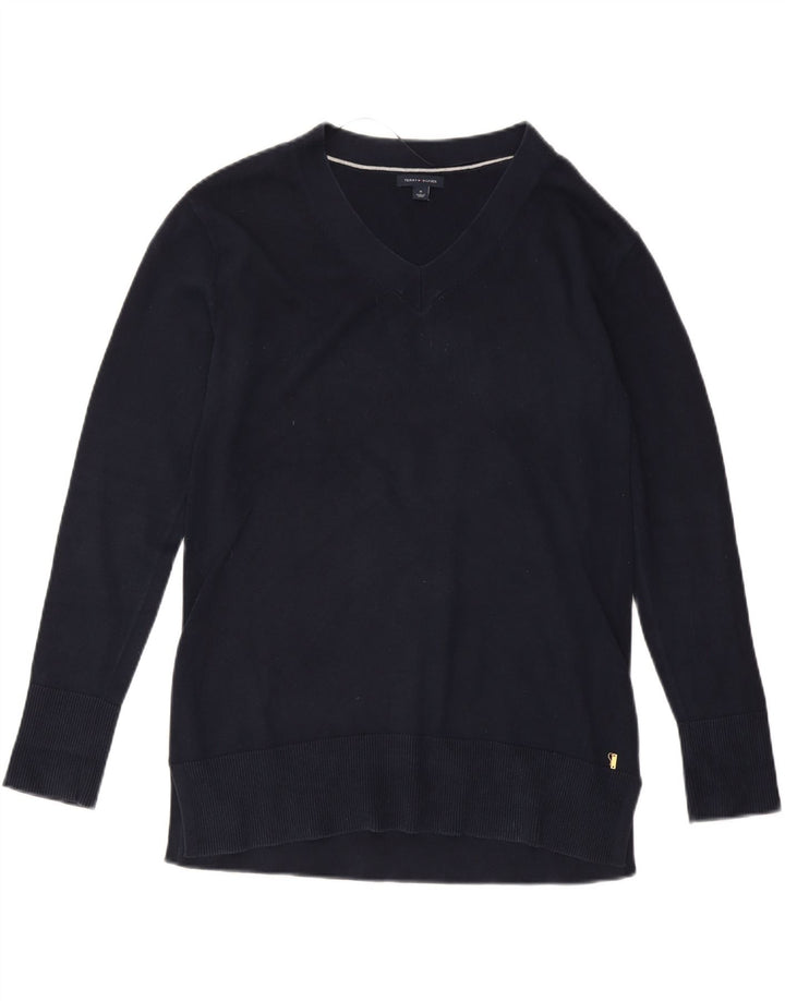 TOMMY HILFIGER Pull col en V pour femme UK 14 Bleu marine moyen Coton