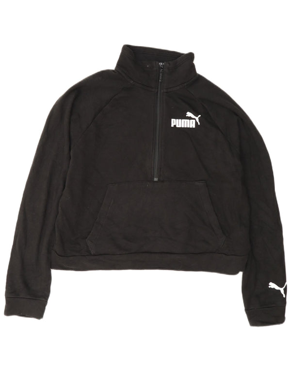Puma Sweat-shirt court à col zippé pour femme UK 14 Noir moyen