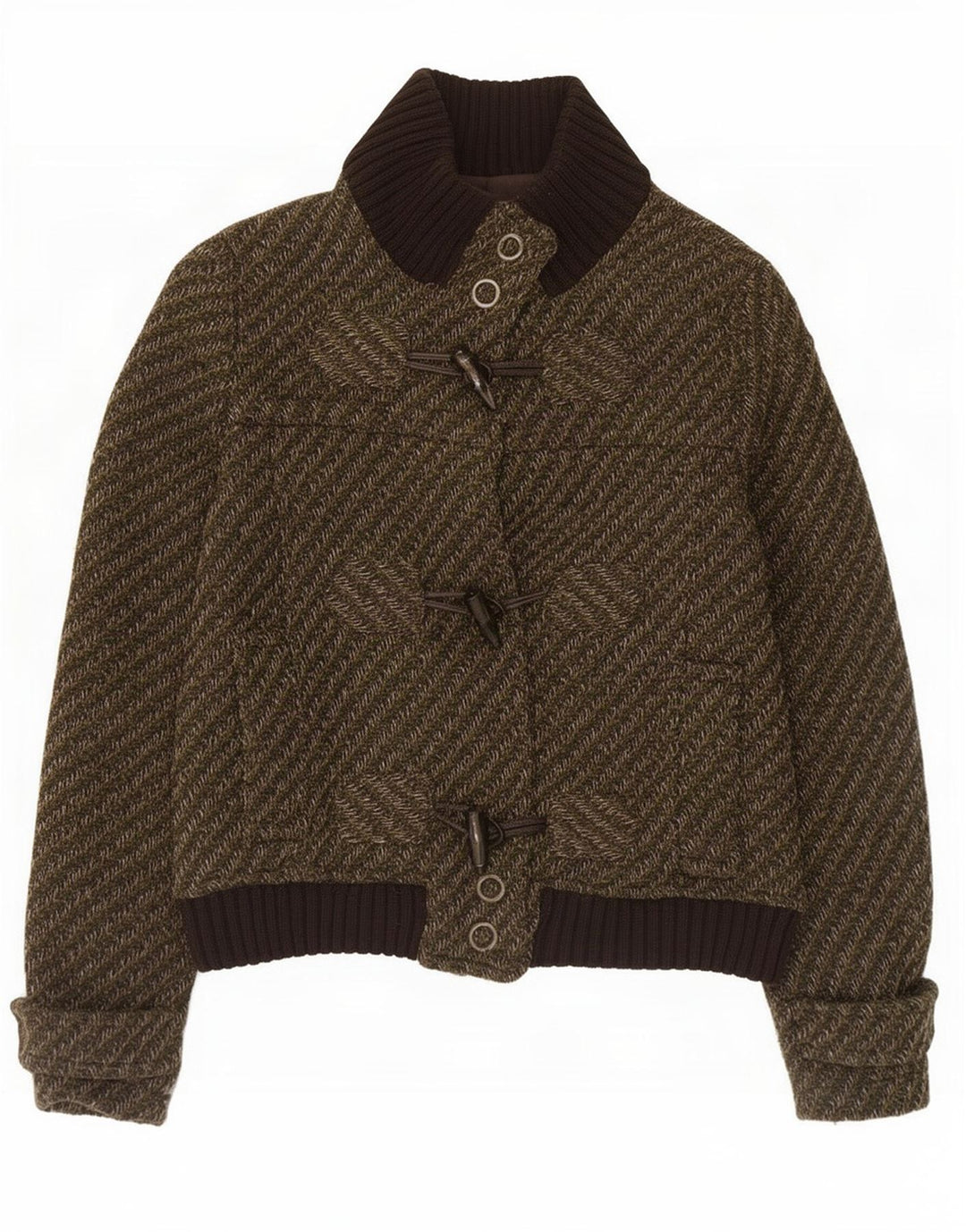 Zara Womens Duffle Bomber Jacket UK 14 Grande laine rayée kaki