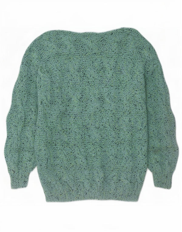 vintage Womens Boat Neck Jumper Pull UK 14 Moyen Vert Moucheté