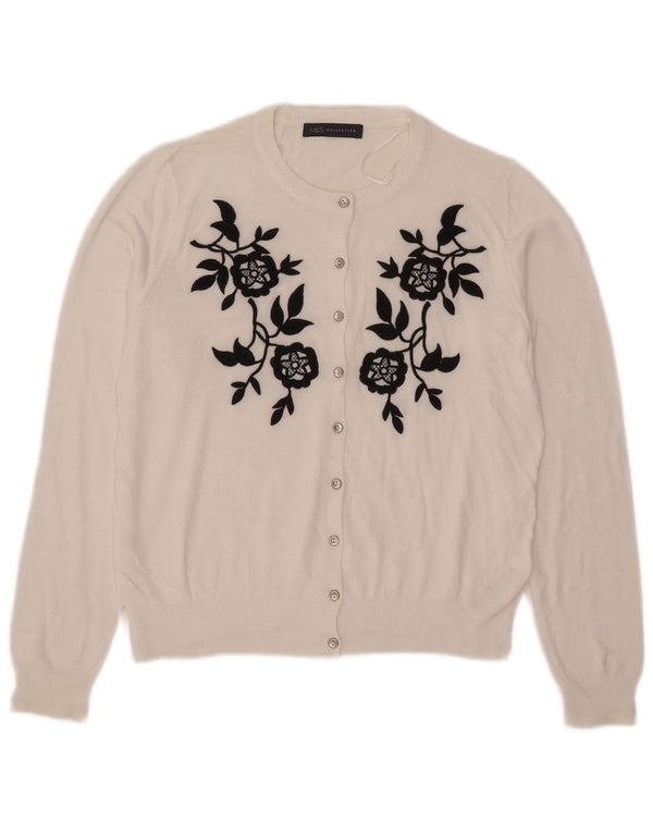 Marks & Spencer Pull Cardigan pour Femme UK 14 Grande Viscose Florale Blanche