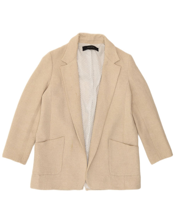 Zara Veste Blazer Ouverte Femme UK 16 Large Blanc Cassé