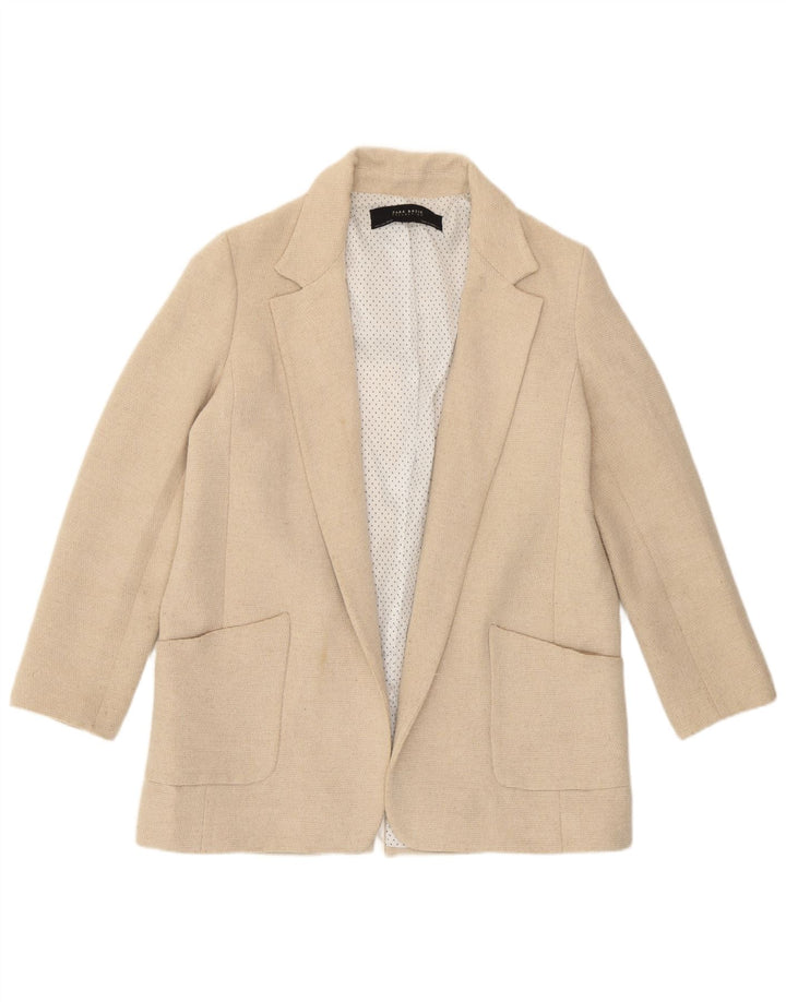Zara Veste Blazer Ouverte Femme UK 16 Large Blanc Cassé