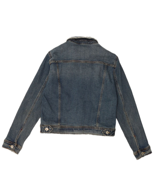 Zara Womens Crop Denim Jacket UK 16 Grand Bleu Coton