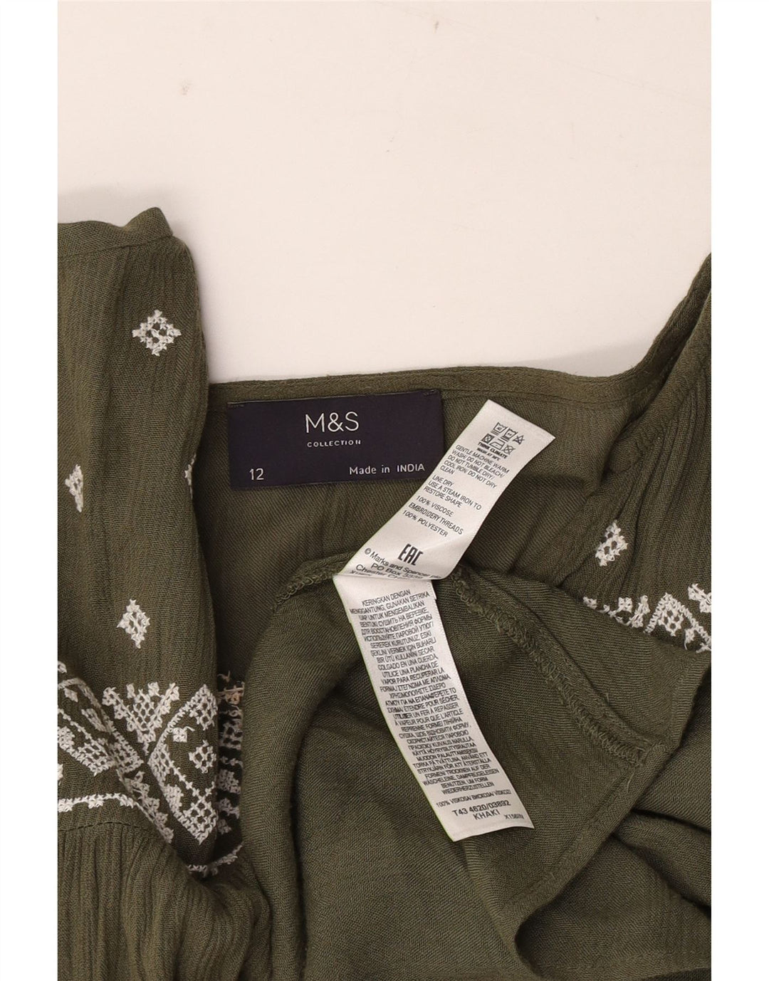 Marks & Spencer Chemisier à manches longues pour femme UK 12 Kaki moyen géométrique