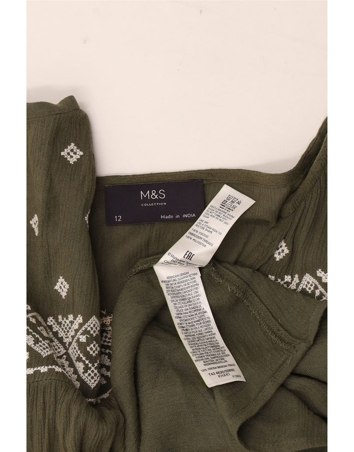 Marks & Spencer Chemisier à manches longues pour femme UK 12 Kaki moyen géométrique