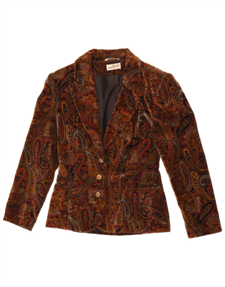 Madeleine Veste Blazer 3 Boutons pour Femme UK 10 Petit Marron Paisley Coton