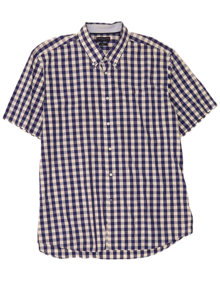 Tommy Hilfiger Chemise ajustée pour homme Taille 45 18 2XL Bleu marine Vichy