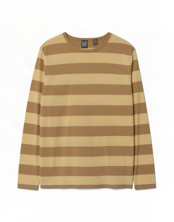 Gap Top Homme Manches Longues Coton Rayé Beige Moyen