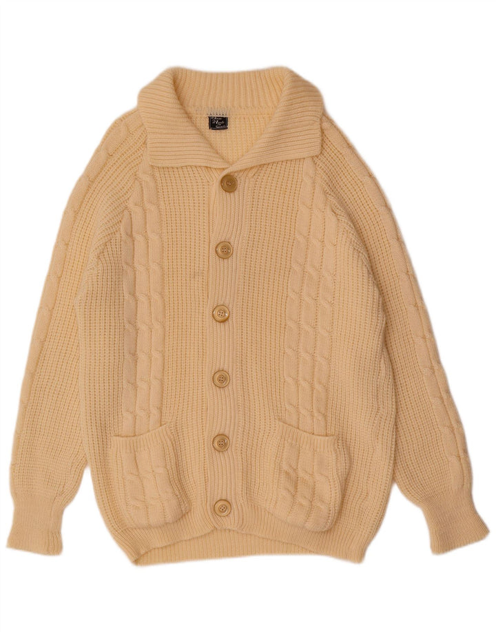 vintage Mens Cardigan Pull Grand Blanc Cassé