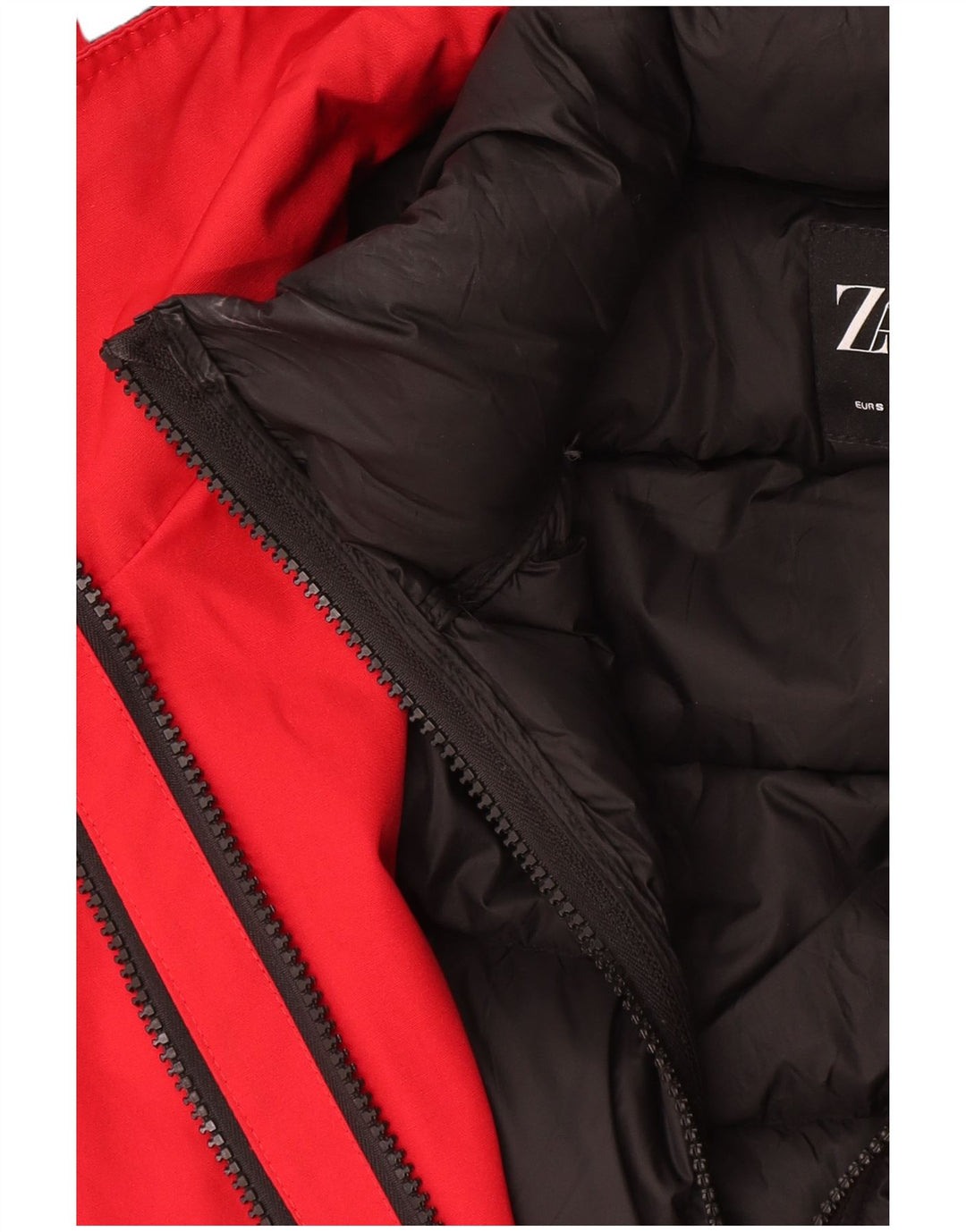 Zara Veste matelassée surdimensionnée à capuche pour femme UK 10 Small Rouge Polyester