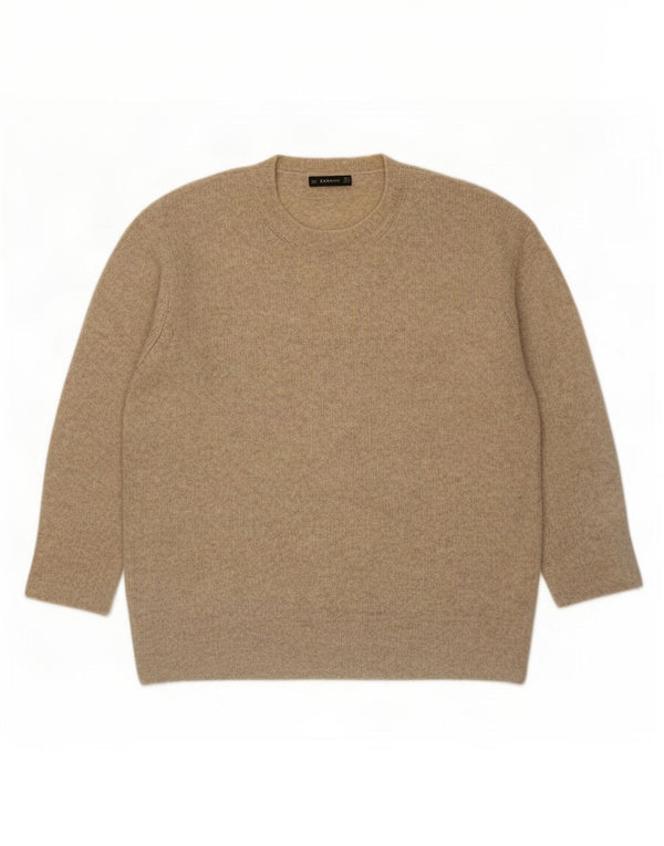 Zara Pull surdimensionné à col rond pour femme UK 14 Acrylique beige moyen