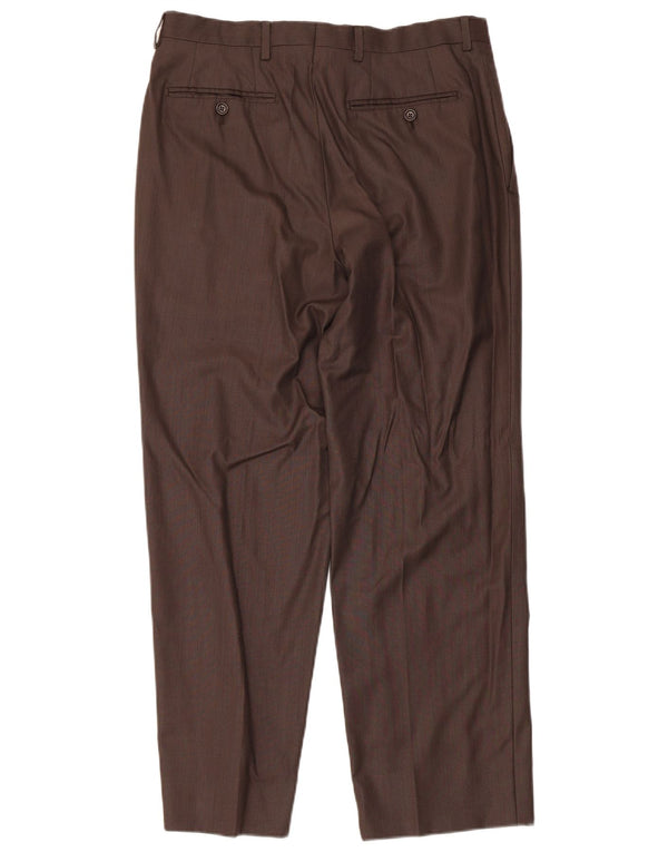 Massimo Dutti Mens Straight Suit Trousers EU 42 Large W32 L28 Brown