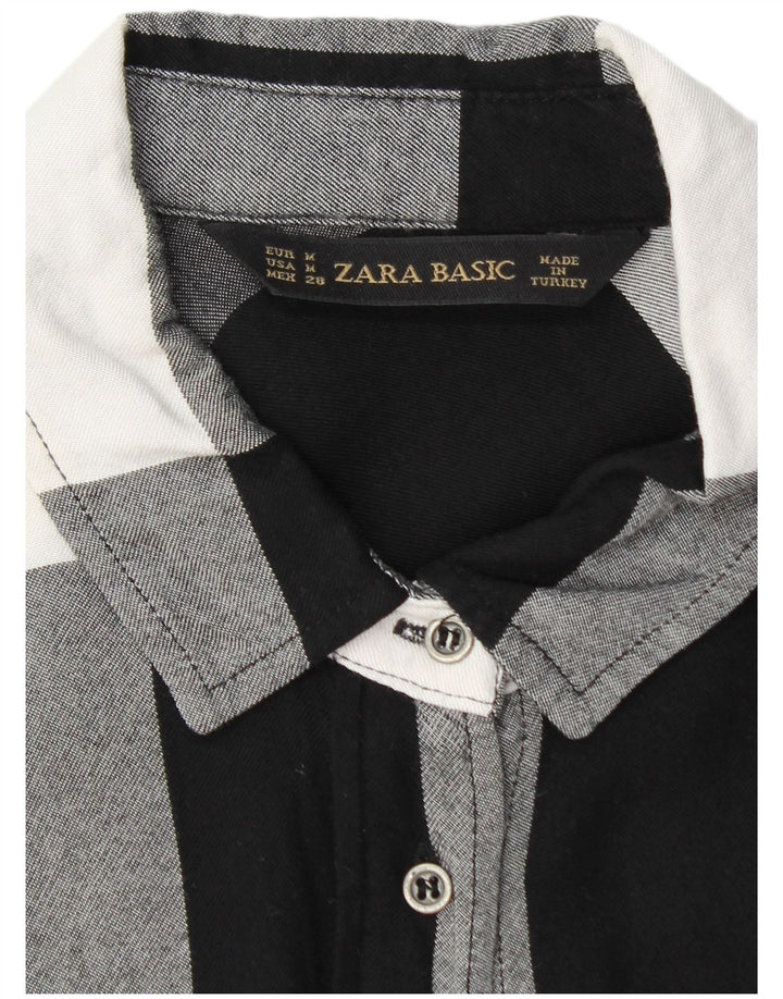 Zara Chemise Femme UK 12 Medium Vichy Noir