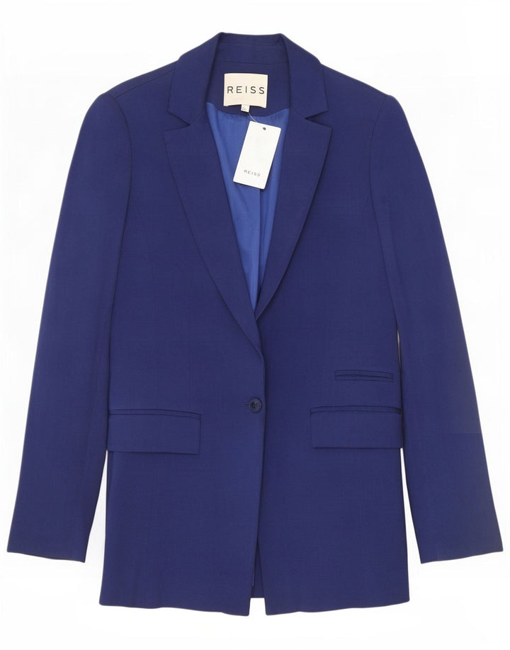 Reiss Veste blazer 1 bouton pour femme UK 8 Small Bleu Viscose