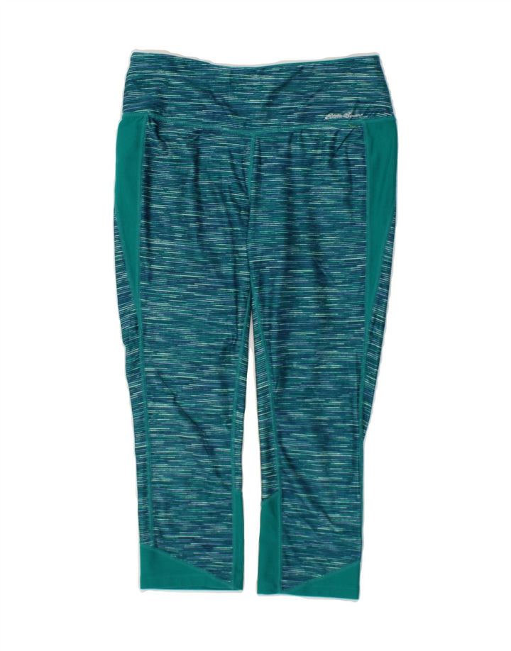 EDDIE BAUER Womens Capri Leggings UK 10 Small  Blue Pinstripe Polyester Vintage Eddie Bauer and Second-Hand Eddie Bauer from Messina Hembry 