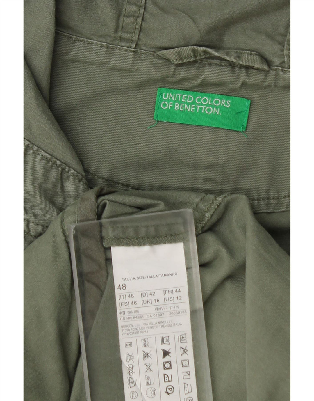 Benetton Parka à capuche pour femme UK 16 Large Kaki Coton
