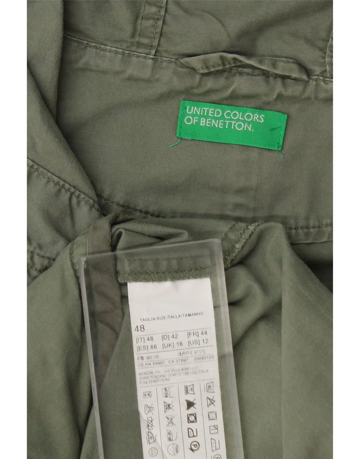 Benetton Parka à capuche pour femme UK 16 Large Kaki Coton