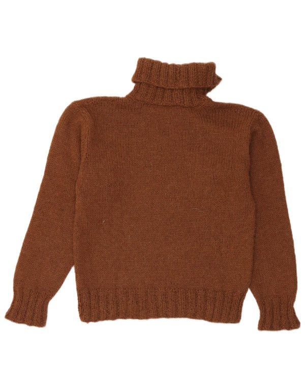 vintage Femmes Roll Neck Jumper Pull UK 12 Brun Moyen
