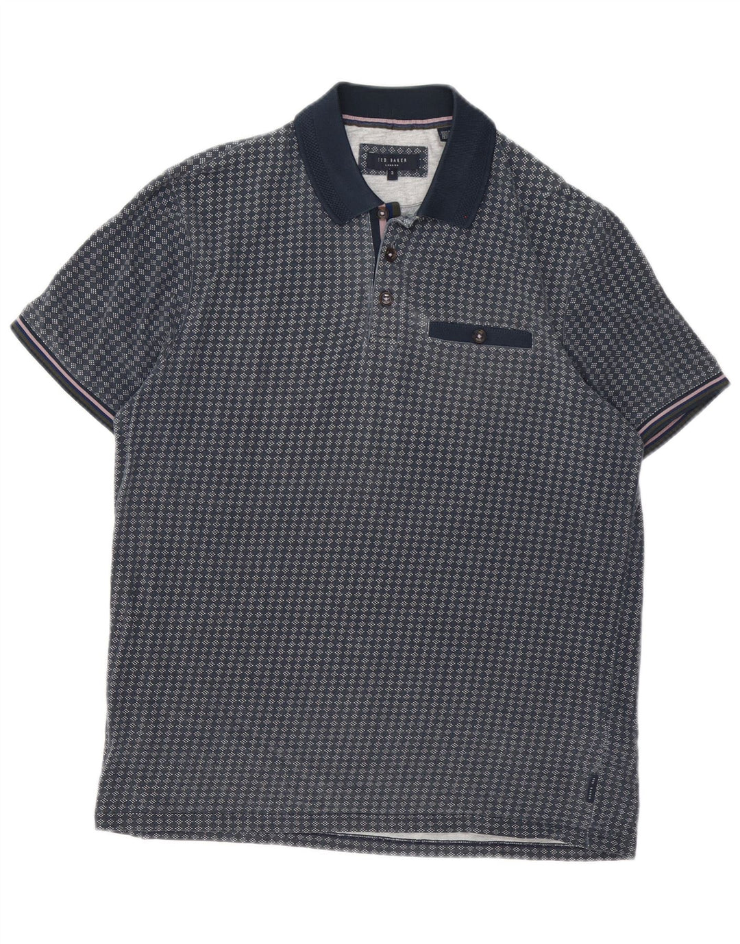 Ted Baker Polo Homme Taille 3 Bleu Marine Moyen Géométrique