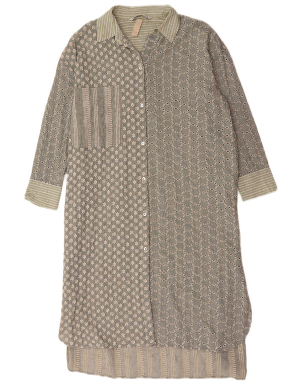 Zara Robe chemise surdimensionnée pour femme UK 14 en coton floral vert moyen