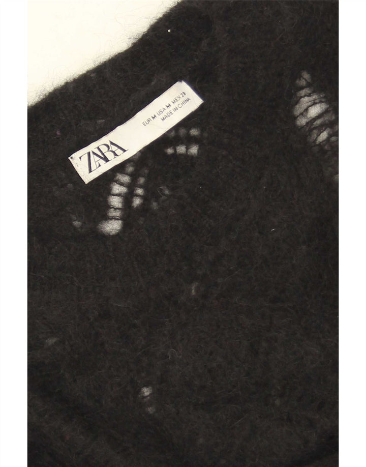 Zara Pull à col rond pour femme UK 14 Noir moyen