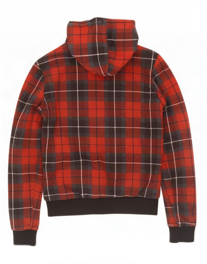 Zara Bomber à capuche pour homme UK 38 en coton à carreaux rouge moyen