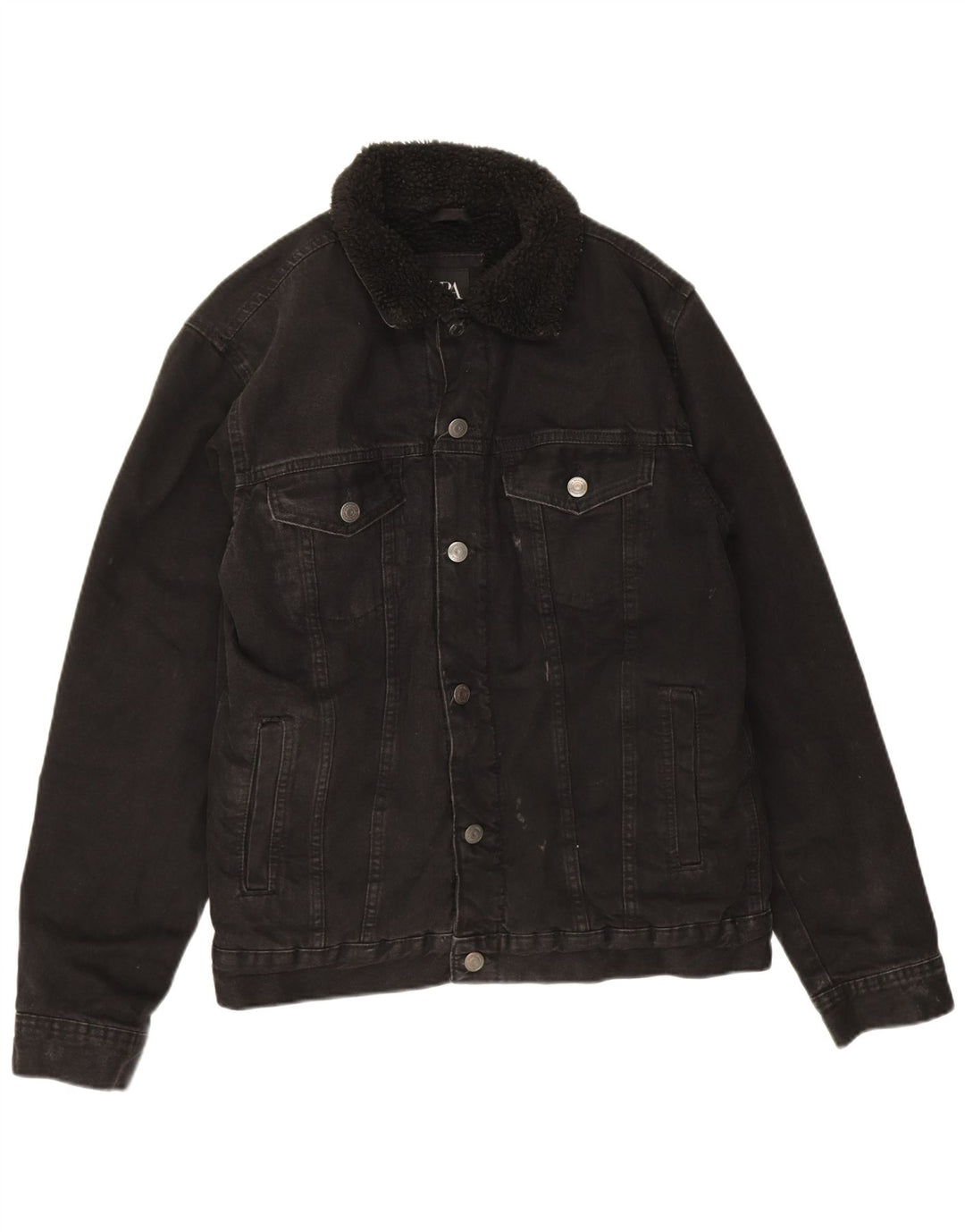 Zara Veste en jean Sherpa pour homme UK 38 Medium Noir Polyester