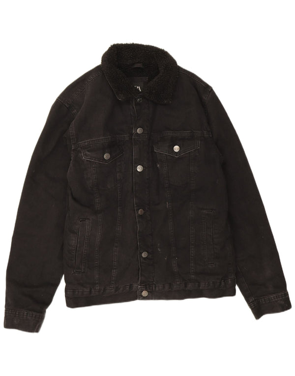 Zara Veste en jean Sherpa pour homme UK 38 Medium Noir Polyester