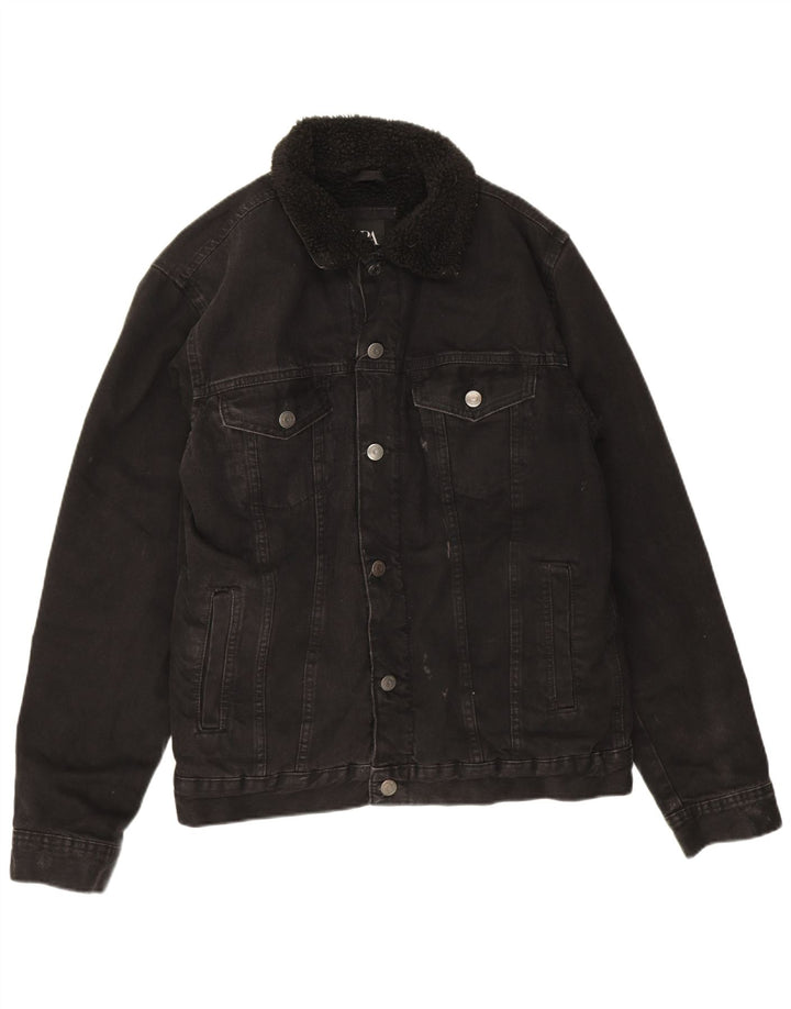Zara Veste en jean Sherpa pour homme UK 38 Medium Noir Polyester