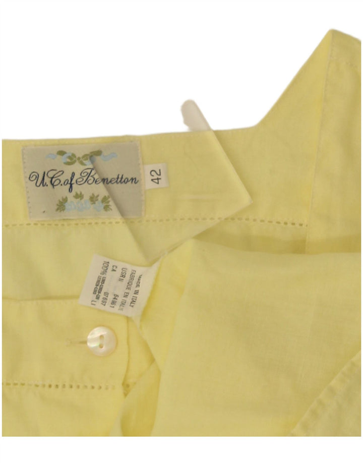 Benetton Chemise À Manches Courtes Chemisier IT 42 Lin Jaune Moyen Femme