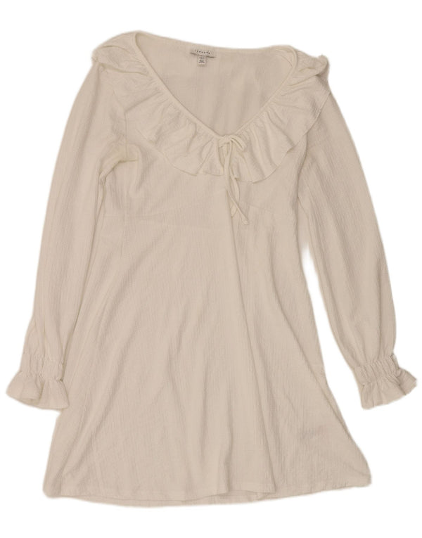 Topshop Robe trapèze à manches longues pour femme UK 12 Polyester blanc moyen