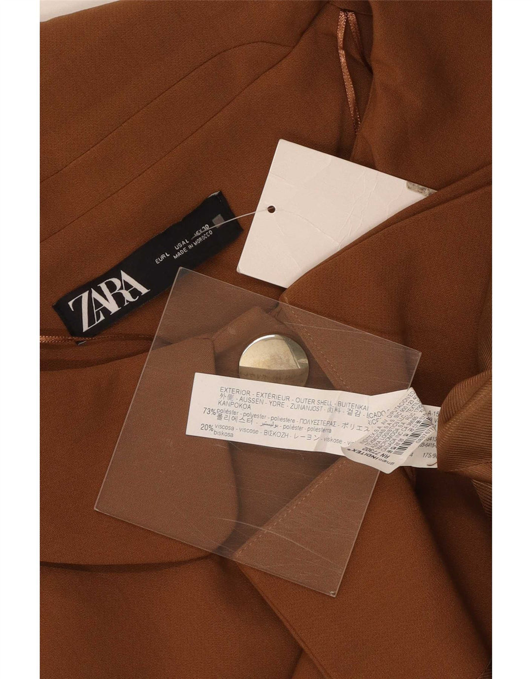 Veste blazer à 3 boutons et manches 3/4 Zara pour femme UK 16 Large Marron Polyester