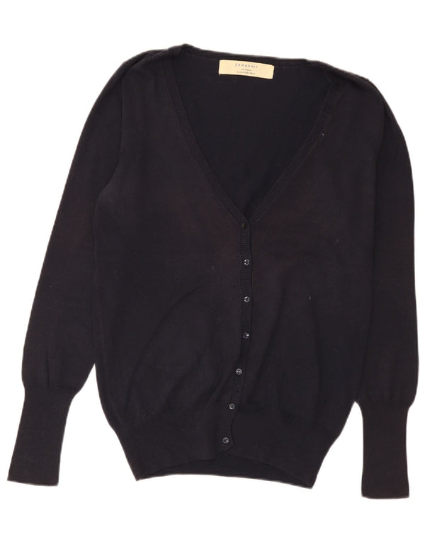 Zara Femme Cardigan Pull UK 18 XL Bleu Marine Coton