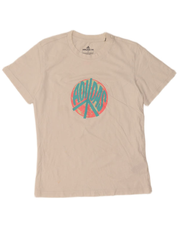 Adidas T-shirt graphique pour femme UK 10 Petit coton blanc