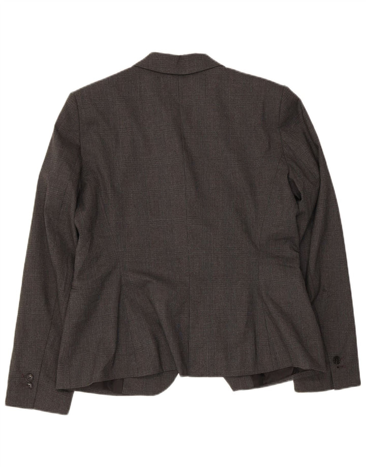 Zara Veste Blazer 1 Bouton Femme EU 42 Grand Gris Carreaux Polyester