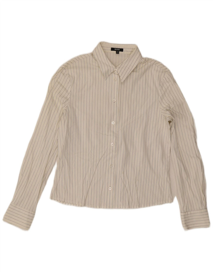 Hugo Boss Chemise Femme UK 12 Medium Blanc à fines rayures