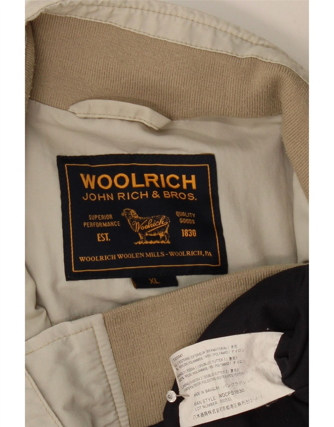 Woolrich Bomber Jacket Garçon 15-16 ans XL Beige Nylon
