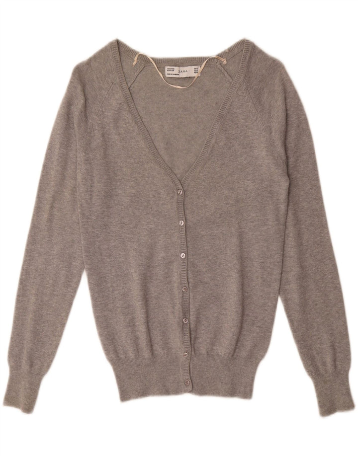 Zara Femme Cardigan Pull UK 10 Petit Gris Coton