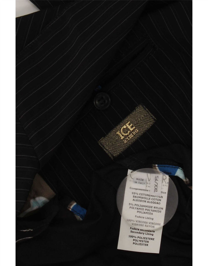 Iceberg Veste blazer à 2 boutons pour homme IT 54 2XL Bleu marine en coton à fines rayures