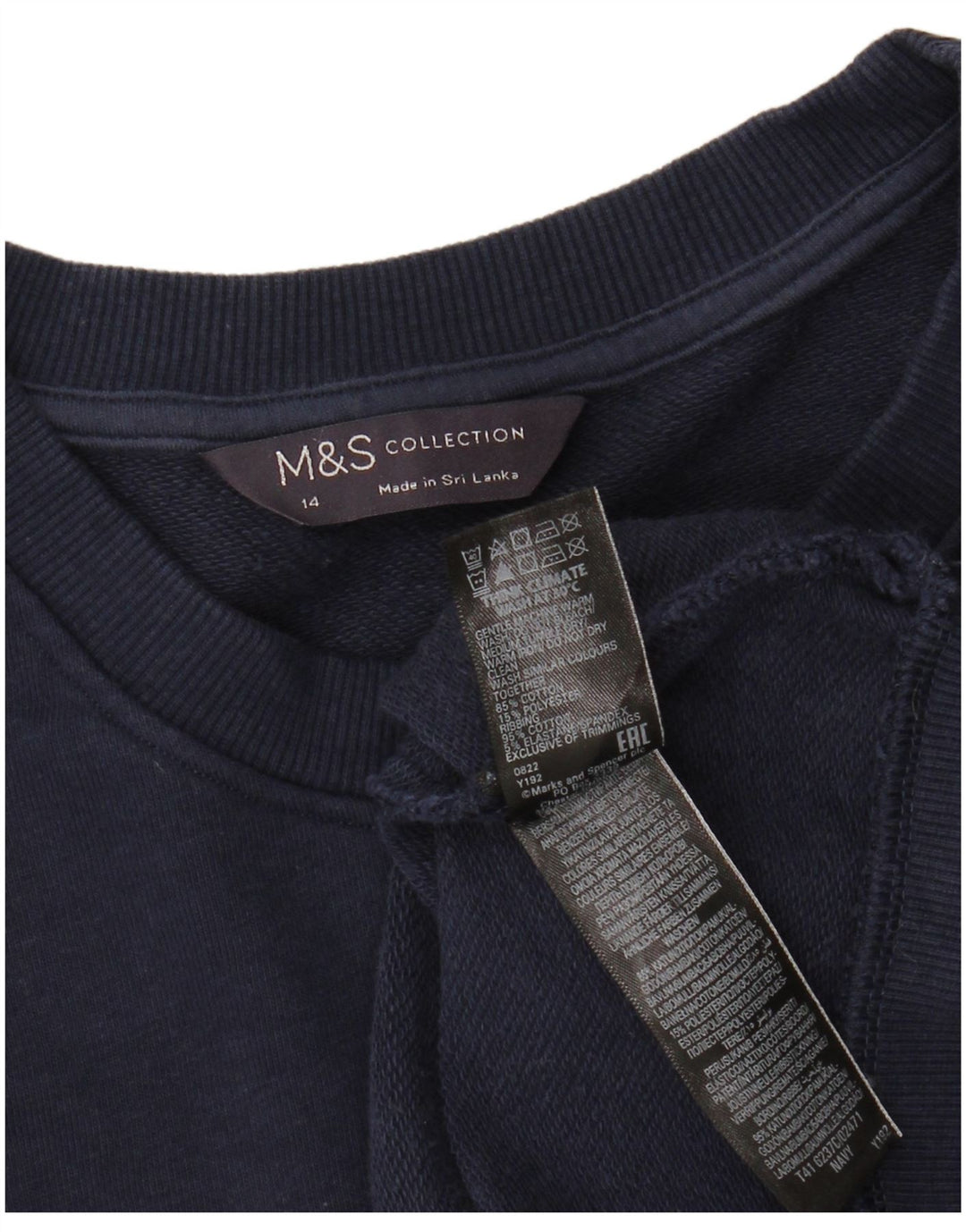 MARKS & SPENCER Womens Sweatshirt Jumper UK 14 Medium Navy Blue Cotton