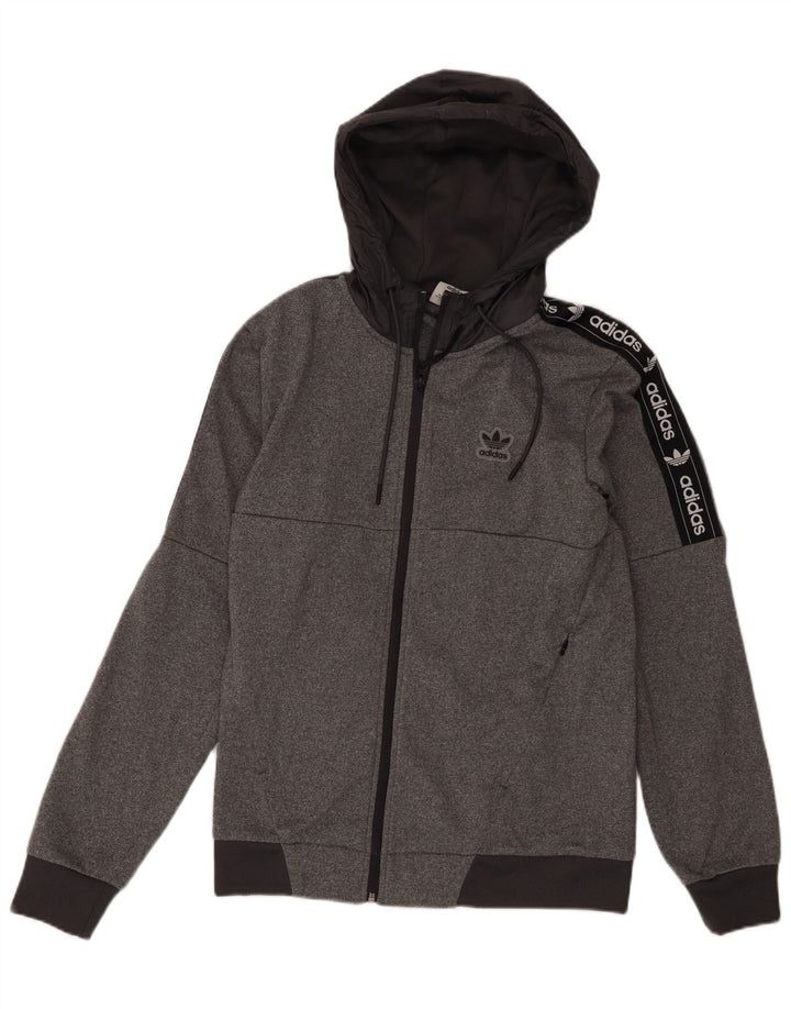 Adidas Pull à capuche zippé graphique pour homme Petit polyester color block gris