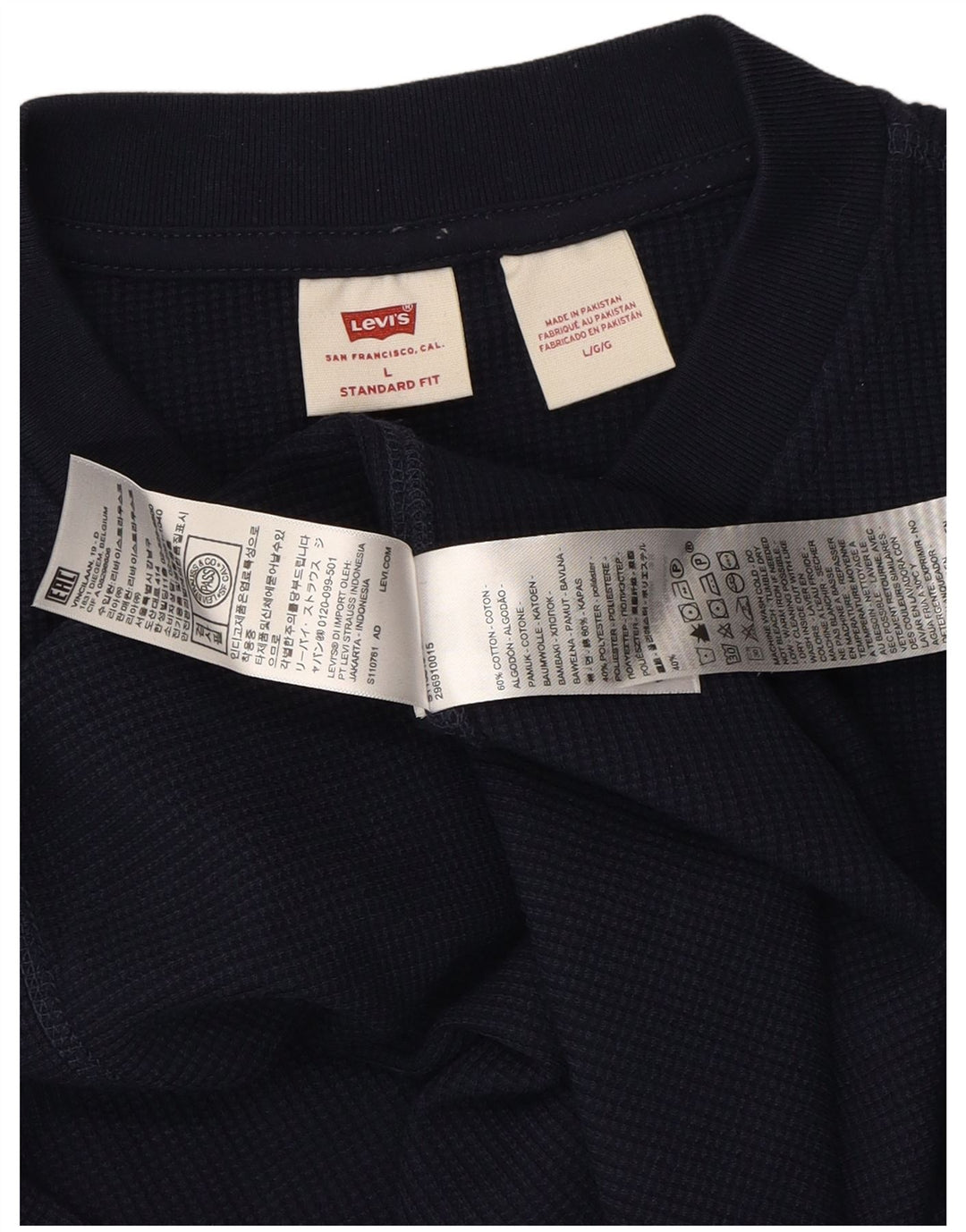 LEVI'S Mens Standard Fit Top Long Sleeve Large Navy Blue Cotton